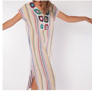 Vilagallo crochet striped multicolored kaftan vacation dress size small